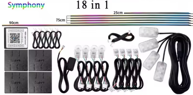 KIT LUMINI AMBIENTALE (SYMPHONY), 18-1 RGB, UNA/DOUĂ ZONE, APLICAȚIE-BLUETOOTH